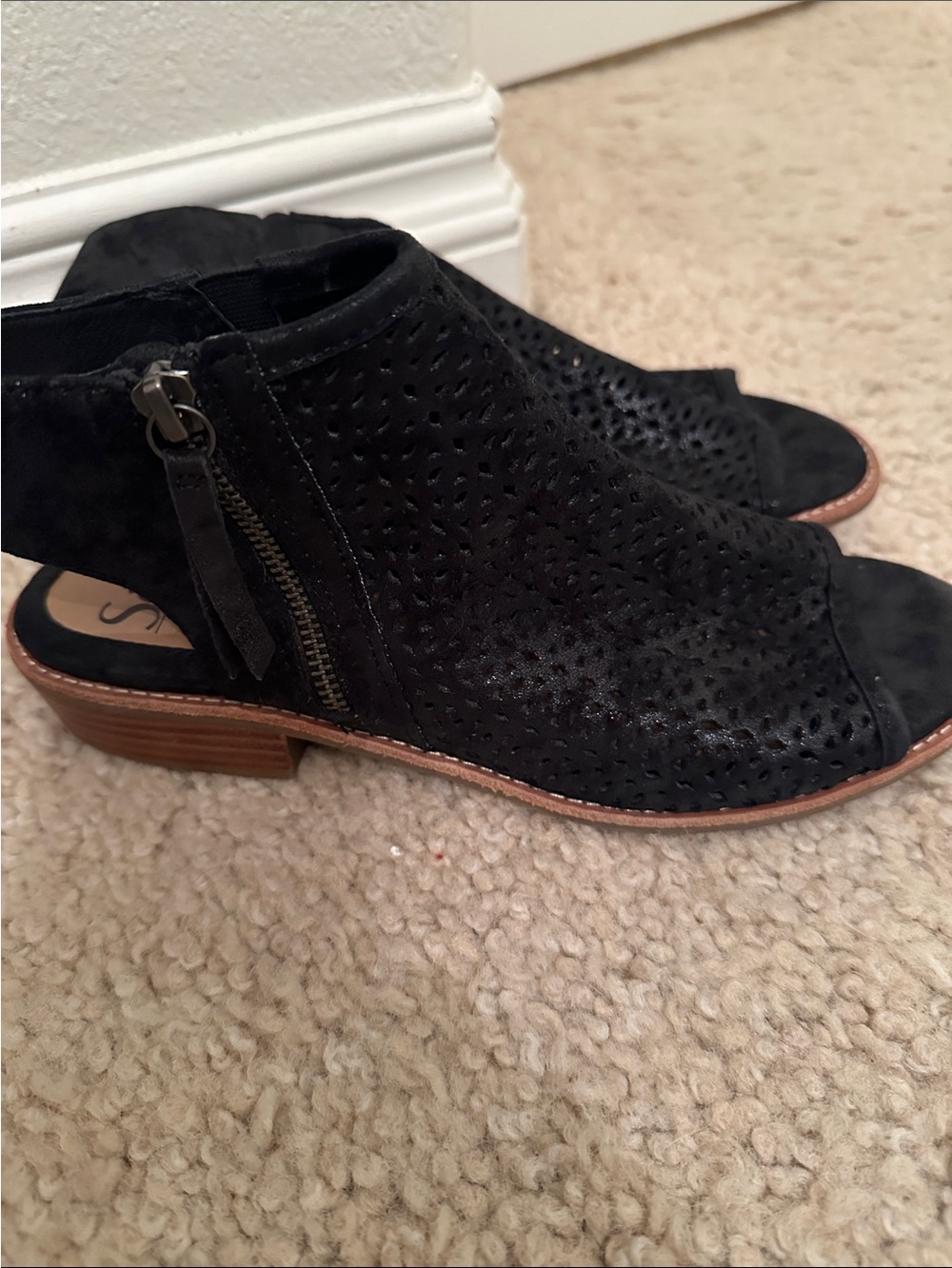 Sofft-  Black Perforated Open-Back Peep-Toe Mules